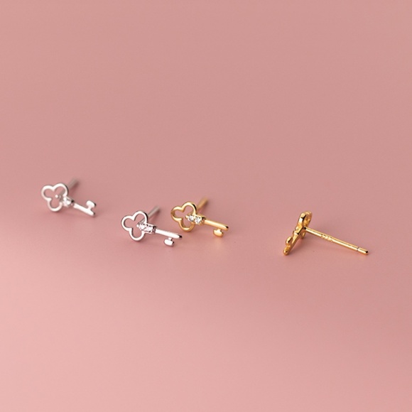 Sterling Silver Rhinestone Key Earrings - Picture 1 of 5